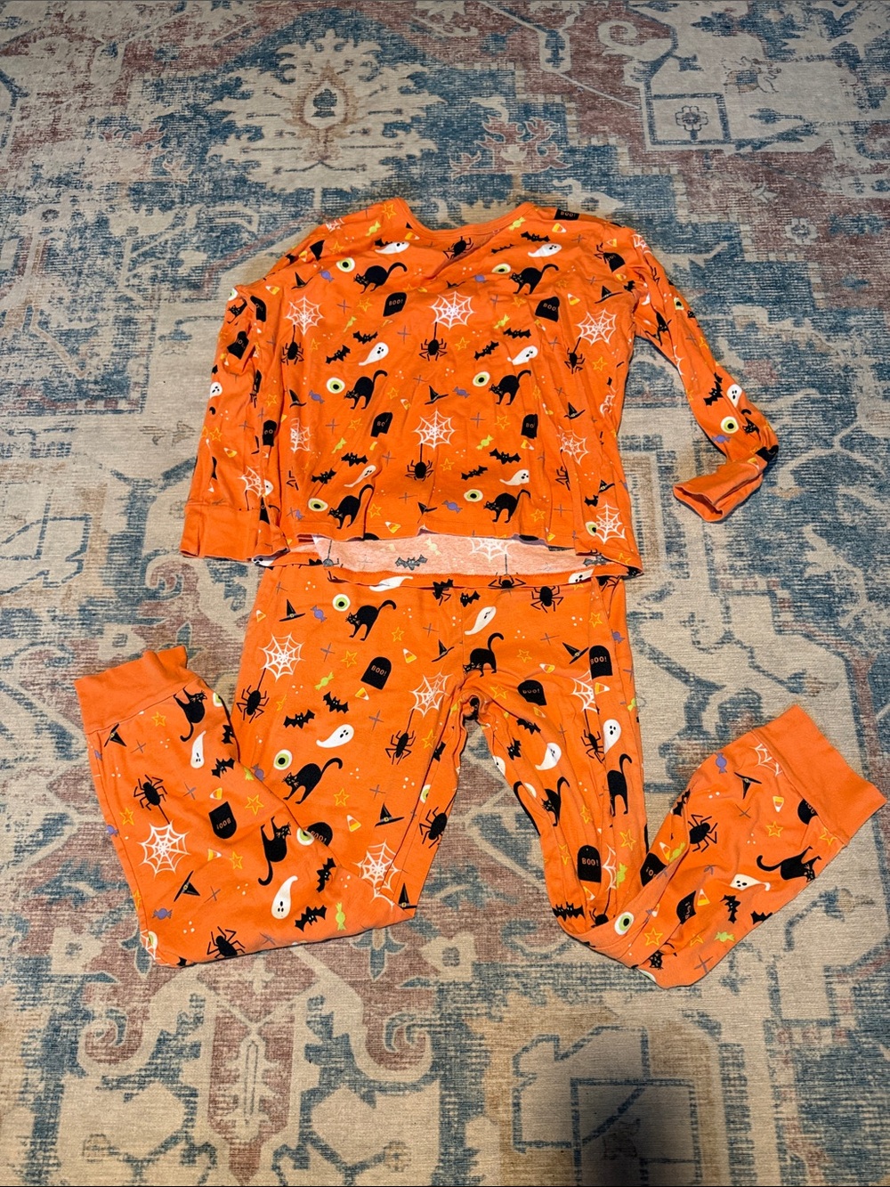Women’s Orange Halloween Cat Print Pajama Set
